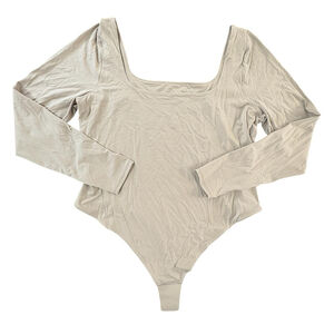 NWT Lululemon Bodysuit Nulu Square-Neck Long-Sleeve Beige Sheer Oak Sz. XL